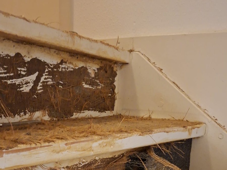 De trap voor de renovatie, met de oude bekleding eraf